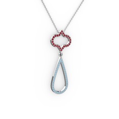 Garnet ve akuamarin 14 ayar beyaz altın kolye (40 cm beyaz altın rolo zincir)