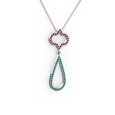 Vidonia Kolye - Kök yakut ve kök zümrüt 14 ayar beyaz altın kolye (40 cm gümüş rolo zincir) #1n4jqx9