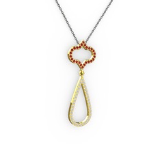 Garnet ve swarovski 925 ayar altın kaplama gümüş kolye (40 cm gümüş rolo zincir)