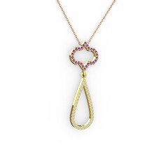 Vidonia Kolye - Ametist ve swarovski 18 ayar altın kolye (40 cm rose altın rolo zincir) #1njrhka