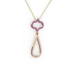 Vidonia Kolye - Ametist ve swarovski 8 ayar rose altın kolye (40 cm altın rolo zincir) #1np92om