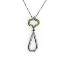 Vidonia Kolye - Peridot ve pırlanta 925 ayar siyah rodyum kaplama gümüş kolye (0.324 karat, 40 cm gümüş rolo zincir) #1o3yzvr