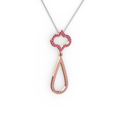 Rodolit garnet ve pembe kuvars 925 ayar rose altın kaplama gümüş kolye (40 cm beyaz altın rolo zincir)