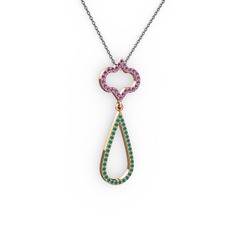 Vidonia Kolye - Ametist ve kök zümrüt 925 ayar rose altın kaplama gümüş kolye (40 cm gümüş rolo zincir) #1oc4dxu
