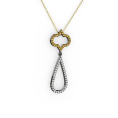 Vidonia Kolye - Sitrin ve beyaz zirkon 925 ayar siyah rodyum kaplama gümüş kolye (40 cm altın rolo zincir) #1oedl4a