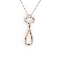 Beyaz zirkon ve pırlanta 14 ayar rose altın kolye (0.324 karat, 40 cm gümüş rolo zincir)