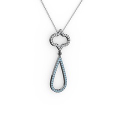Vidonia Kolye - Swarovski ve akuamarin 925 ayar siyah rodyum kaplama gümüş kolye (40 cm beyaz altın rolo zincir) #1p3obdp