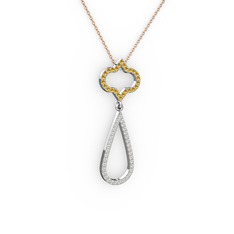 Sitrin ve swarovski 8 ayar beyaz altın kolye (40 cm rose altın rolo zincir)