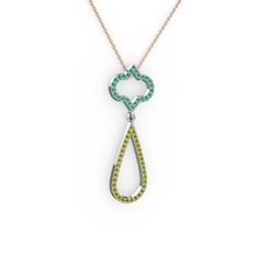 Yeşil kuvars ve peridot 18 ayar beyaz altın kolye (40 cm rose altın rolo zincir)