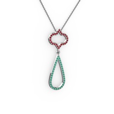 Garnet ve yeşil kuvars 925 ayar gümüş kolye (40 cm gümüş rolo zincir)