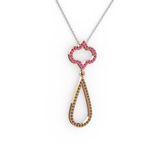 Vidonia Kolye - Rodolit garnet ve dumanlı kuvars 14 ayar rose altın kolye (40 cm beyaz altın rolo zincir) #1q14ccr