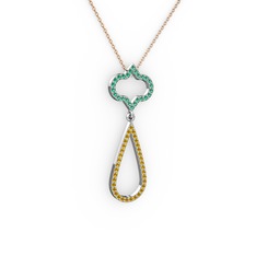 Yeşil kuvars ve sitrin 18 ayar beyaz altın kolye (40 cm gümüş rolo zincir)