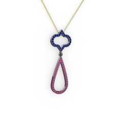 Vidonia Kolye - Lab safir ve rodolit garnet 925 ayar siyah rodyum kaplama gümüş kolye (40 cm altın rolo zincir) #1q74i1p