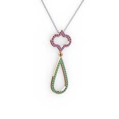 Vidonia Kolye - Ametist ve yeşil kuvars 925 ayar rose altın kaplama gümüş kolye (40 cm beyaz altın rolo zincir) #1qfrkvk