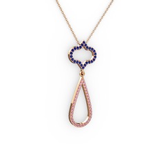 Vidonia Kolye - Lab safir ve pembe kuvars 8 ayar rose altın kolye (40 cm rose altın rolo zincir) #1qiw0y2