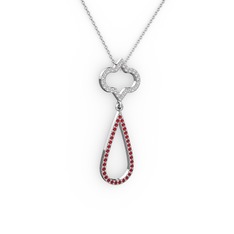 Vidonia Kolye - Pırlanta ve garnet 8 ayar beyaz altın kolye (0.288 karat, 40 cm beyaz altın rolo zincir) #1qlyini