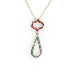 Garnet ve yeşil kuvars 14 ayar rose altın kolye (40 cm altın rolo zincir)