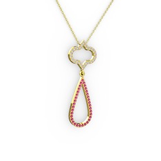 Pırlanta ve rodolit garnet 8 ayar altın kolye (0.288 karat, 40 cm altın rolo zincir)
