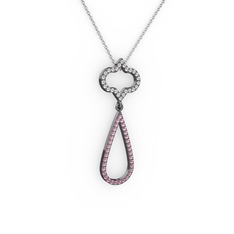 Vidonia Kolye - Beyaz zirkon ve pembe kuvars 925 ayar siyah rodyum kaplama gümüş kolye (40 cm gümüş rolo zincir) #1qrm1l9