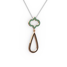 Vidonia Kolye - Kök zümrüt ve siyah zirkon 925 ayar rose altın kaplama gümüş kolye (40 cm beyaz altın rolo zincir) #1qwx30m