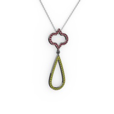 Vidonia Kolye - Kök yakut ve peridot 925 ayar siyah rodyum kaplama gümüş kolye (40 cm beyaz altın rolo zincir) #1r384xj