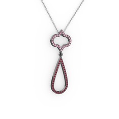 Vidonia Kolye - Pembe kuvars ve kök yakut 925 ayar siyah rodyum kaplama gümüş kolye (40 cm beyaz altın rolo zincir) #1r9quvj