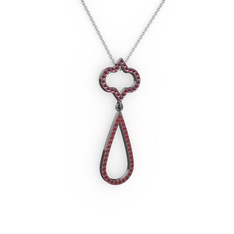 Vidonia Kolye - Kök yakut ve garnet 925 ayar siyah rodyum kaplama gümüş kolye (40 cm gümüş rolo zincir) #1rlthm8