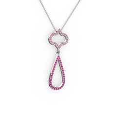 Vidonia Kolye - Pembe kuvars ve rodolit garnet 14 ayar beyaz altın kolye (40 cm beyaz altın rolo zincir) #1rnjy7c