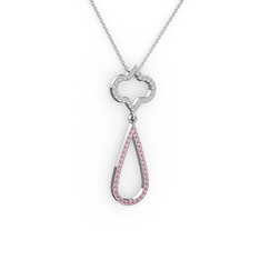 Vidonia Kolye - Pırlanta ve pembe kuvars 14 ayar beyaz altın kolye (0.288 karat, 40 cm gümüş rolo zincir) #1rr42gt