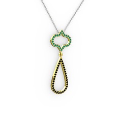 Vidonia Kolye - Kök zümrüt ve siyah zirkon 14 ayar altın kolye (40 cm beyaz altın rolo zincir) #1rs21nz