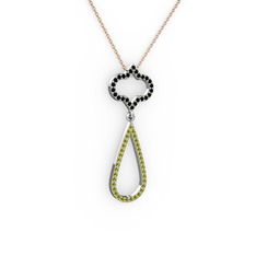 Vidonia Kolye - Siyah zirkon ve peridot 18 ayar beyaz altın kolye (40 cm rose altın rolo zincir) #1rtghvc