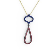 Vidonia Kolye - Lab safir ve garnet 925 ayar siyah rodyum kaplama gümüş kolye (40 cm altın rolo zincir) #1rueckn