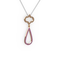 Vidonia Kolye - Dumanlı kuvars ve ametist 925 ayar rose altın kaplama gümüş kolye (40 cm beyaz altın rolo zincir) #1rzwxq7