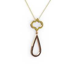 Vidonia Kolye - Peridot ve siyah zirkon 8 ayar rose altın kolye (40 cm altın rolo zincir) #1sh6j85