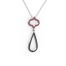 Vidonia Kolye - Garnet ve siyah zirkon 8 ayar beyaz altın kolye (40 cm beyaz altın rolo zincir) #1skqbg5
