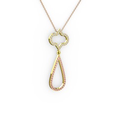 Vidonia Kolye - Pırlanta ve pembe kuvars 18 ayar altın kolye (0.288 karat, 40 cm gümüş rolo zincir) #1sppby