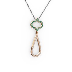 Vidonia Kolye - Kök zümrüt ve beyaz zirkon 925 ayar rose altın kaplama gümüş kolye (40 cm gümüş rolo zincir) #1st8q3t