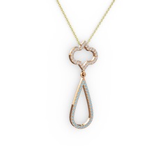 Vidonia Kolye - Beyaz zirkon ve akuamarin 925 ayar rose altın kaplama gümüş kolye (40 cm altın rolo zincir) #1su9yvo