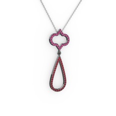 Rodolit garnet ve garnet 925 ayar siyah rodyum kaplama gümüş kolye (40 cm beyaz altın rolo zincir)