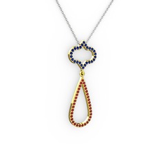 Lab safir ve garnet 14 ayar altın kolye (40 cm beyaz altın rolo zincir)