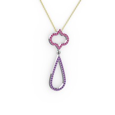 Rodolit garnet ve ametist 8 ayar beyaz altın kolye (40 cm altın rolo zincir)