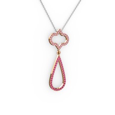 Vidonia Kolye - Pembe kuvars ve rodolit garnet 925 ayar rose altın kaplama gümüş kolye (40 cm beyaz altın rolo zincir) #1te53qy