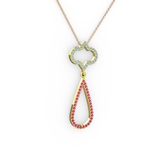 Akuamarin ve rodolit garnet 925 ayar altın kaplama gümüş kolye (40 cm gümüş rolo zincir)