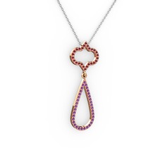 Vidonia Kolye - Kök yakut ve ametist 925 ayar rose altın kaplama gümüş kolye (40 cm beyaz altın rolo zincir) #1tpsch7