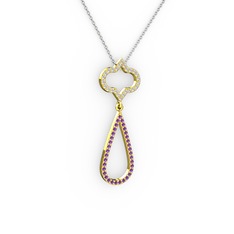 Vidonia Kolye - Swarovski ve ametist 925 ayar altın kaplama gümüş kolye (40 cm beyaz altın rolo zincir) #1ty4dzp