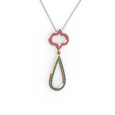 Vidonia Kolye - Rodolit garnet ve kök zümrüt 14 ayar rose altın kolye (40 cm beyaz altın rolo zincir) #1u5327l