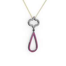 Vidonia Kolye - Swarovski ve rodolit garnet 925 ayar siyah rodyum kaplama gümüş kolye (40 cm gümüş rolo zincir) #1ufthnu