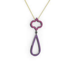 Vidonia Kolye - Rodolit garnet ve ametist 925 ayar siyah rodyum kaplama gümüş kolye (40 cm altın rolo zincir) #1ufvjy1