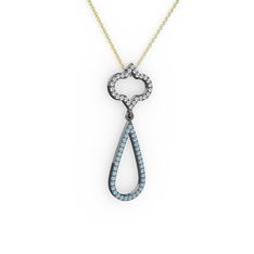 Vidonia Kolye - Swarovski ve akuamarin 925 ayar siyah rodyum kaplama gümüş kolye (40 cm altın rolo zincir) #1ugifd6