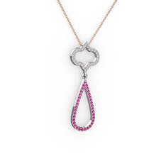 Vidonia Kolye - Beyaz zirkon ve rodolit garnet 14 ayar beyaz altın kolye (40 cm rose altın rolo zincir) #1ulz15r